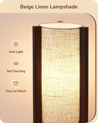 Wood Table Lamp, 13.5" Small Bedside Lamp, Rosewood, E26 Base