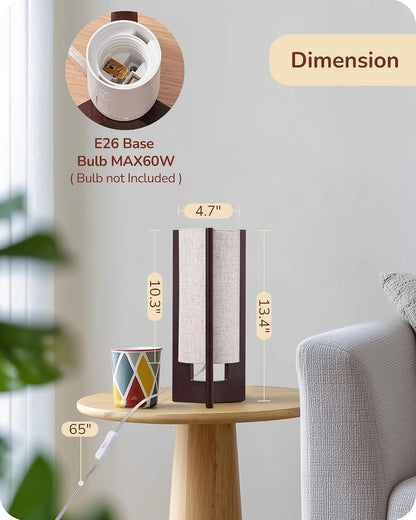Wood Table Lamp, 13.5" Small Bedside Lamp, Rosewood, E26 Base