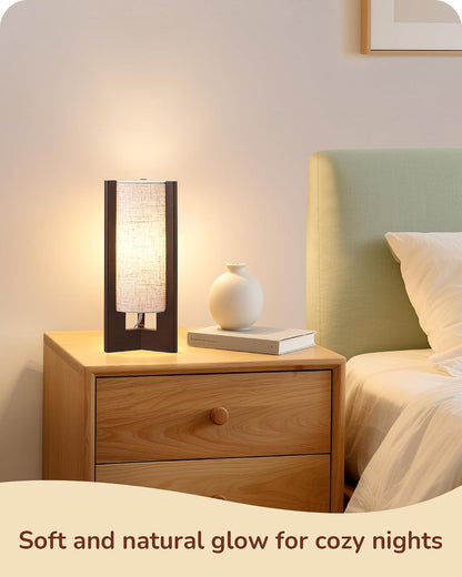 Wood Table Lamp, 13.5" Small Bedside Lamp, Rosewood, E26 Base