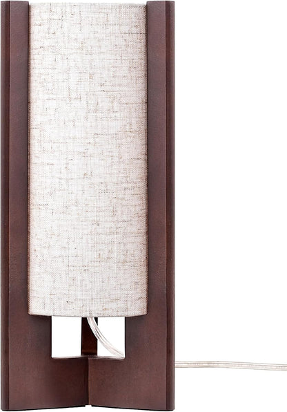 Wood Table Lamp, 13.5" Small Bedside Lamp, Rosewood, E26 Base