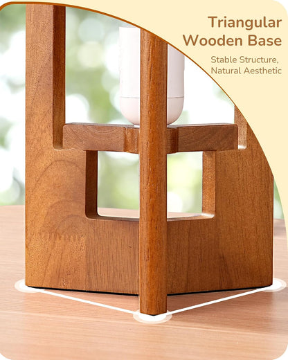 Wood Table Lamp, 13.5" Small Bedside Lamp, Rosewood, E26 Base