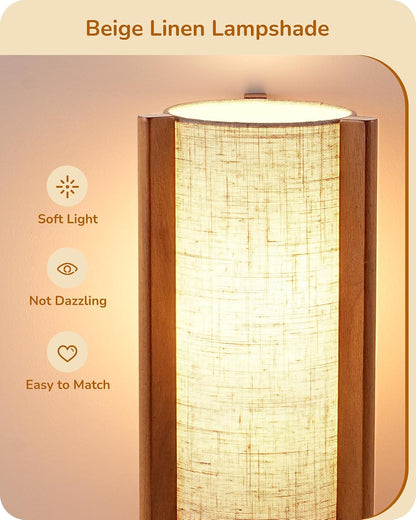 Wood Table Lamp, 13.5" Small Bedside Lamp, Rosewood, E26 Base