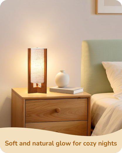 Wood Table Lamp, 13.5" Small Bedside Lamp, Rosewood, E26 Base
