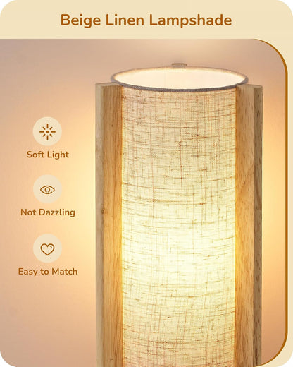 Wood Table Lamp, 13.5" Small Bedside Lamp, Rosewood, E26 Base