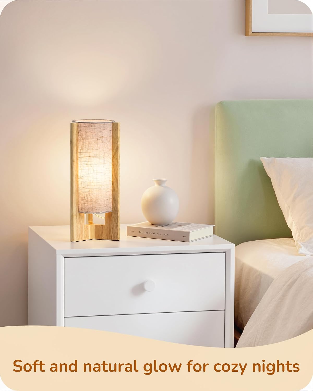 Wood Table Lamp, 13.5" Small Bedside Lamp, Rosewood, E26 Base