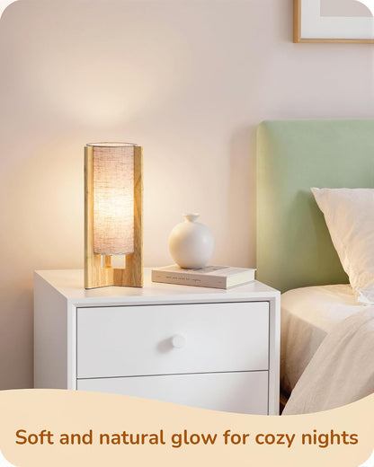 Wood Table Lamp, 13.5" Small Bedside Lamp, Rosewood, E26 Base
