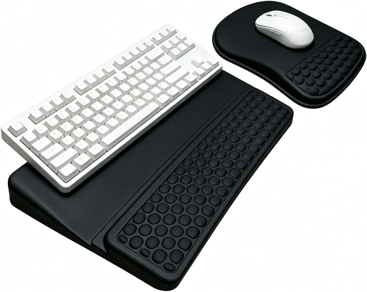 Keyboard Wrist Rest -Ergonomic Keyboard Stand with Wrist Rest- with Carpal Tunnel Pain Relief Massage Bumps and Full Memory Gel Design - Ideal Frequent Computer (Black)