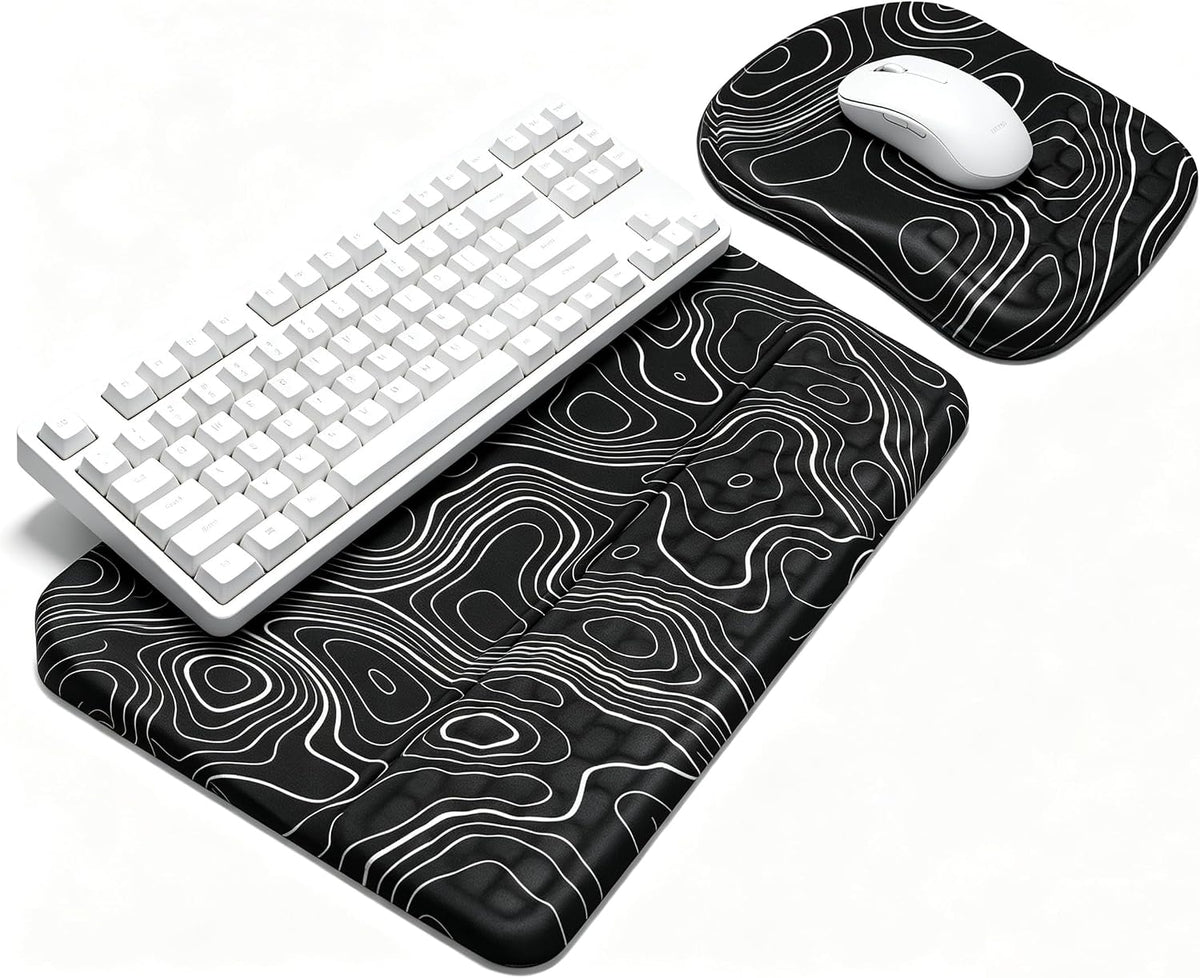 Keyboard Wrist Rest -Ergonomic Keyboard Stand with Wrist Rest- with Carpal Tunnel Pain Relief Massage Bumps and Full Memory Gel Design - Ideal Frequent Computer (Black)