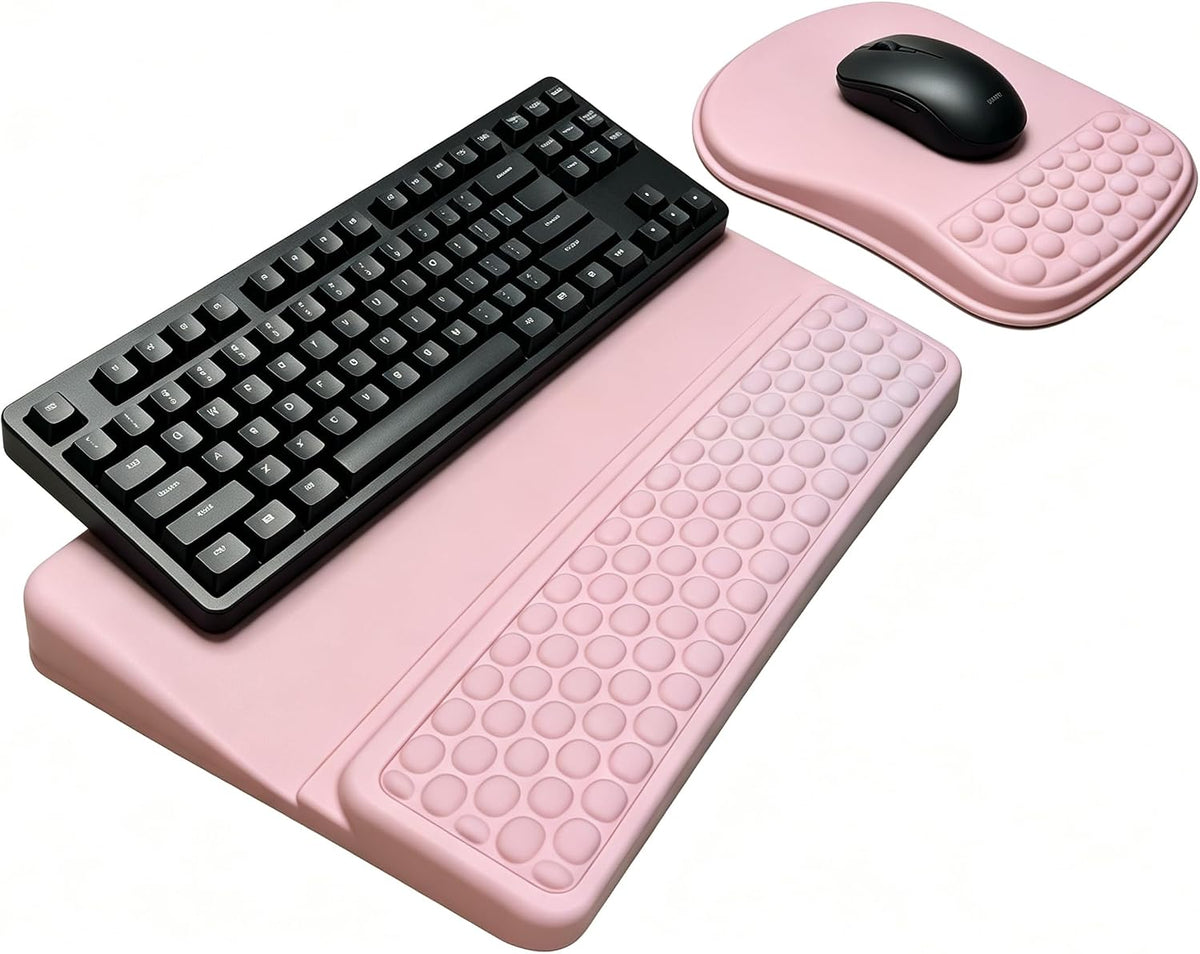 Keyboard Wrist Rest -Ergonomic Keyboard Stand with Wrist Rest- with Carpal Tunnel Pain Relief Massage Bumps and Full Memory Gel Design - Ideal Frequent Computer (Black)
