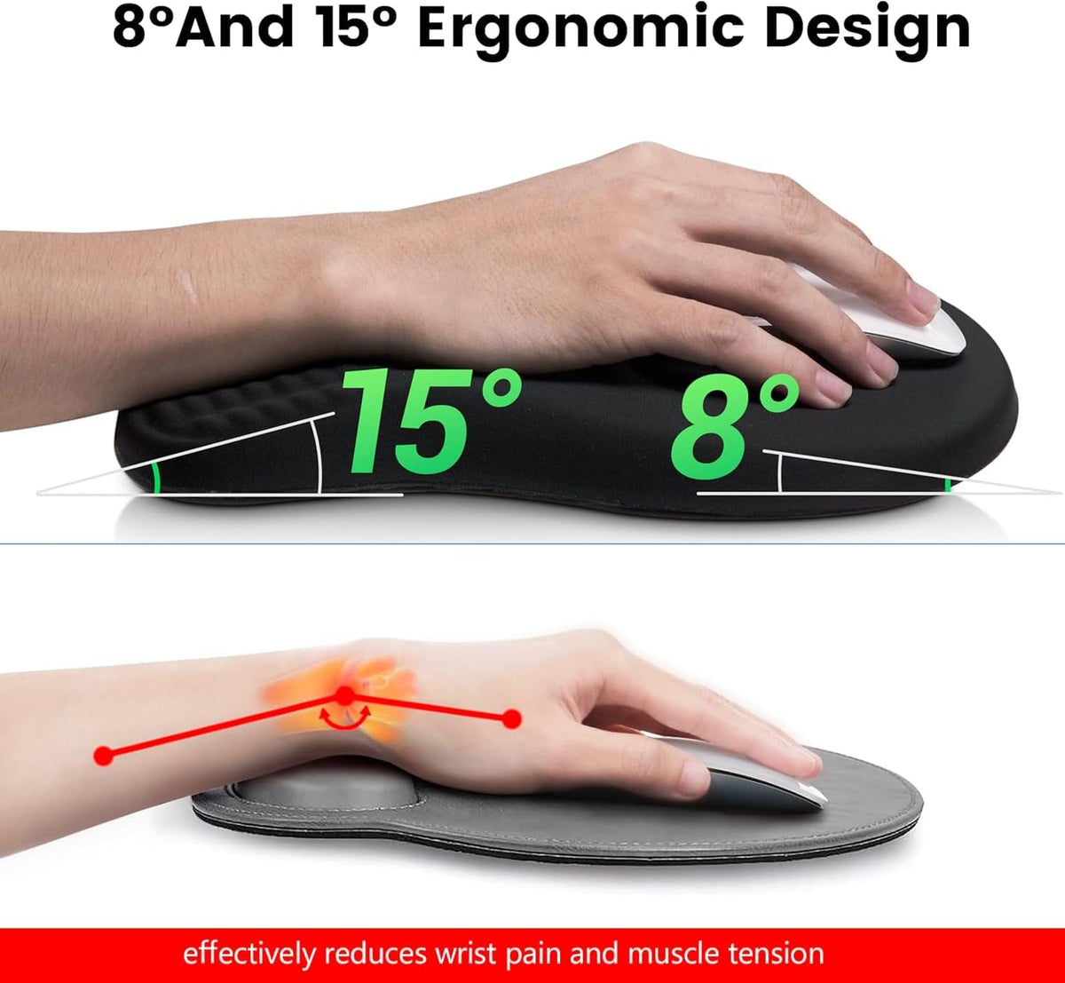 Keyboard Wrist Rest -Ergonomic Keyboard Stand with Wrist Rest- with Carpal Tunnel Pain Relief Massage Bumps and Full Memory Gel Design - Ideal Frequent Computer (Black)