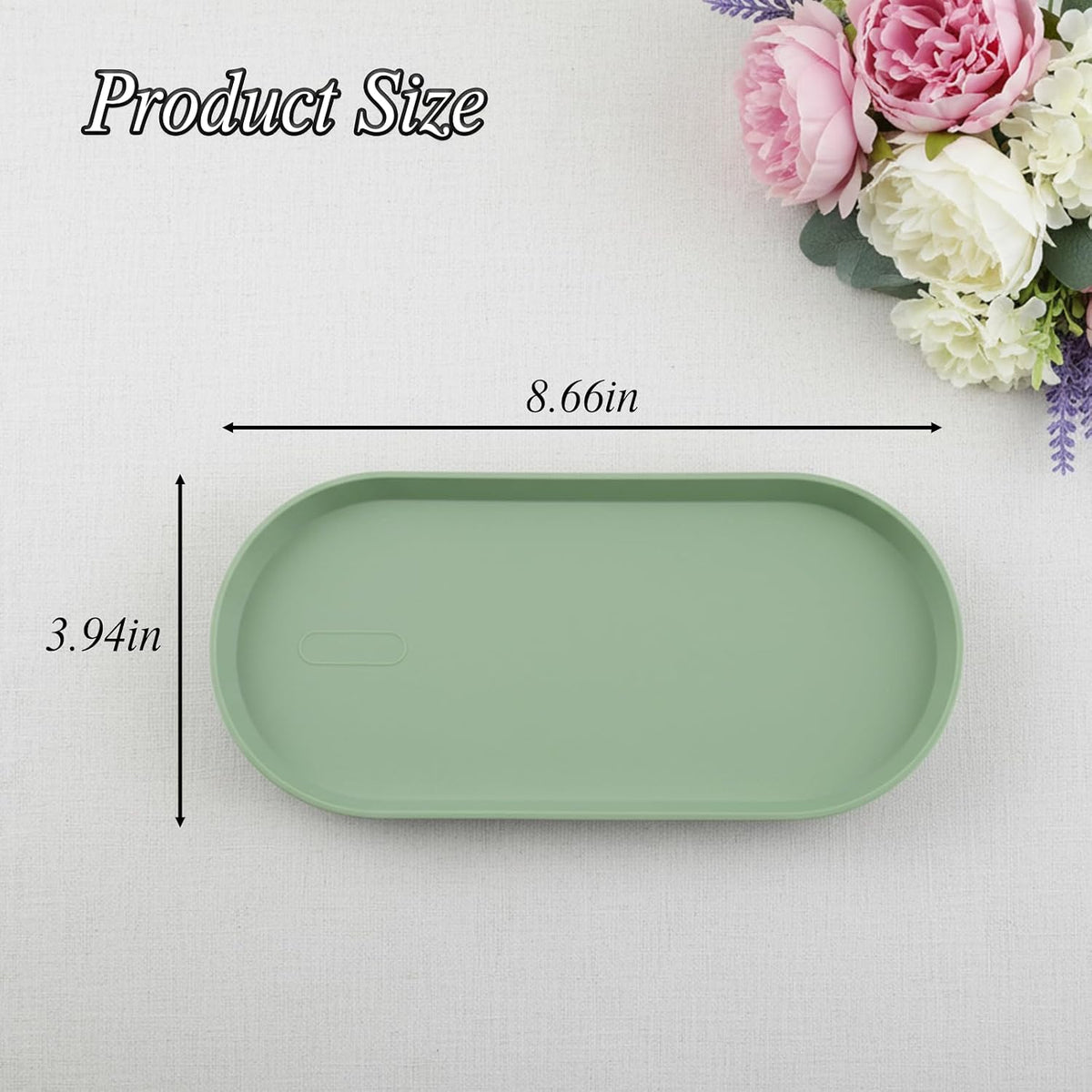 Small Silicone Tray 8.7" Green Oval Catch All Decorative Tray for Vanity Bathroom Desk
