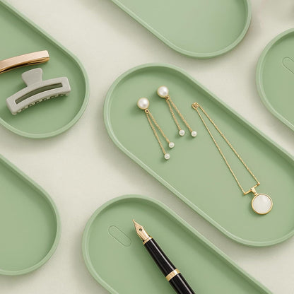 Small Silicone Tray 8.7" Green Oval Catch All Decorative Tray for Vanity Bathroom Desk