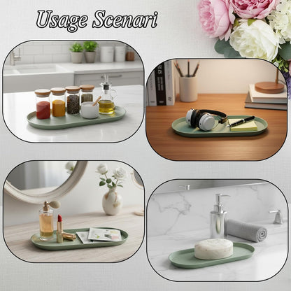 Small Silicone Tray 8.7" Green Oval Catch All Decorative Tray for Vanity Bathroom Desk