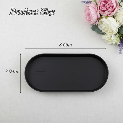 Small Silicone Tray 8.7" Green Oval Catch All Decorative Tray for Vanity Bathroom Desk