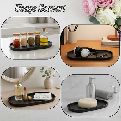 Small Silicone Tray 8.7" Green Oval Catch All Decorative Tray for Vanity Bathroom Desk