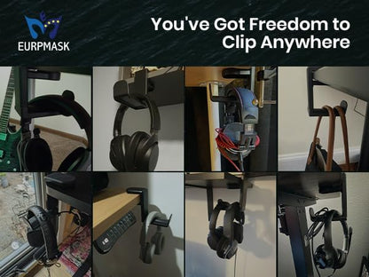 EURPMASK Rotating Headphone Stand,Adjustable Clamp-on Headset Holder Hanger