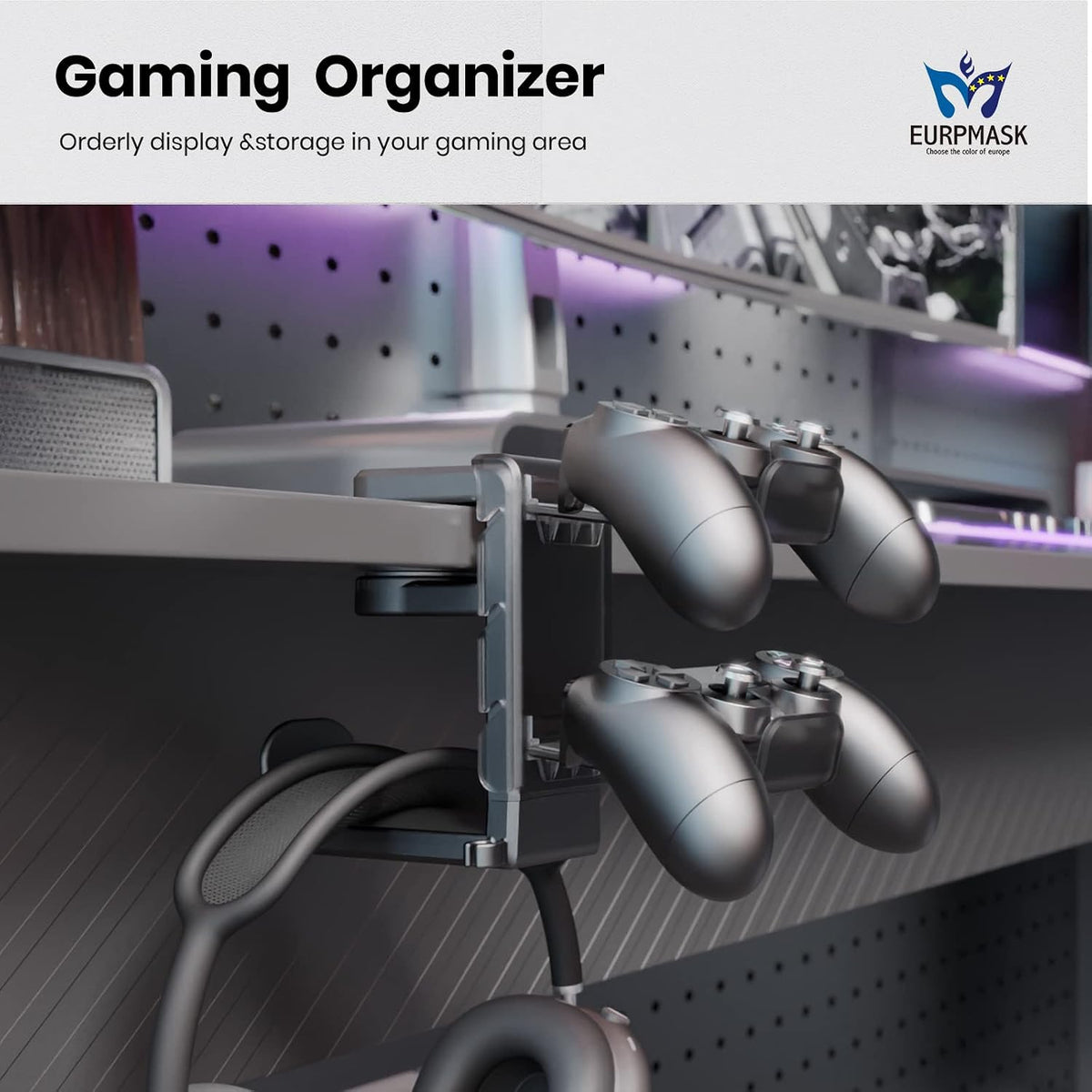 EURPMASK Rotating Headphone Stand,Adjustable Clamp-on Headset Holder Hanger