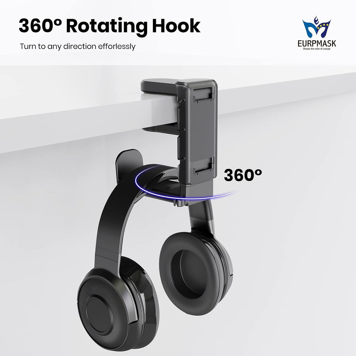 EURPMASK Rotating Headphone Stand,Adjustable Clamp-on Headset Holder Hanger