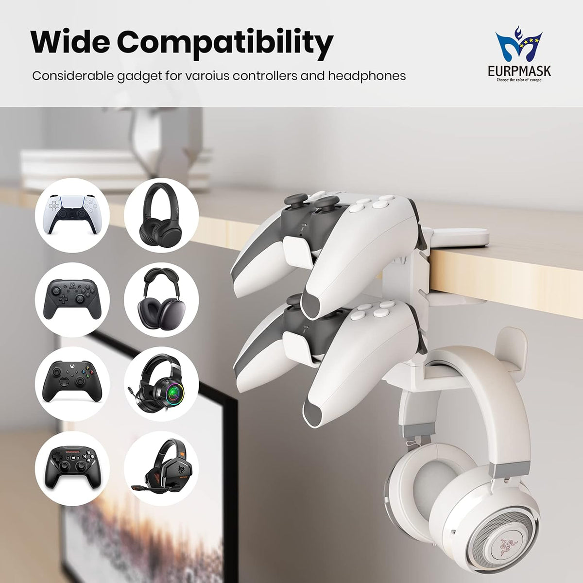 EURPMASK Rotating Headphone Stand,Adjustable Clamp-on Headset Holder Hanger