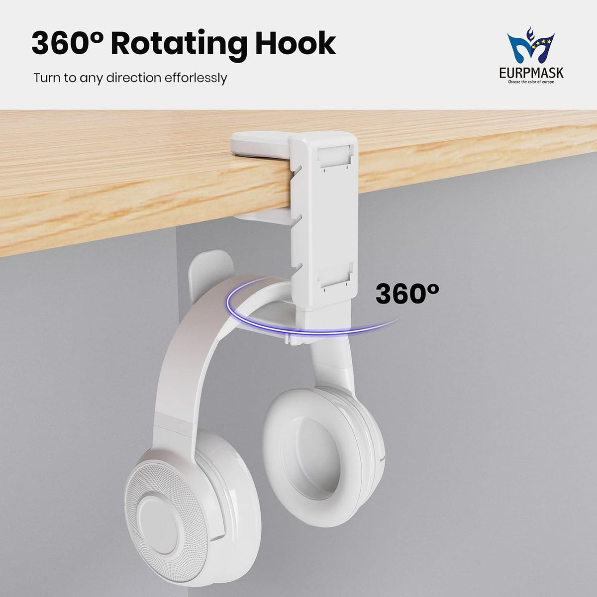 EURPMASK Rotating Headphone Stand,Adjustable Clamp-on Headset Holder Hanger