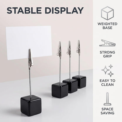 4Pcs Memo Clip Holders Stand with Alligator Clasp Pictures Card Paper Note Clip for Office Home Use, Office Memo Holders, Desk Accessories and Workspace Organizers