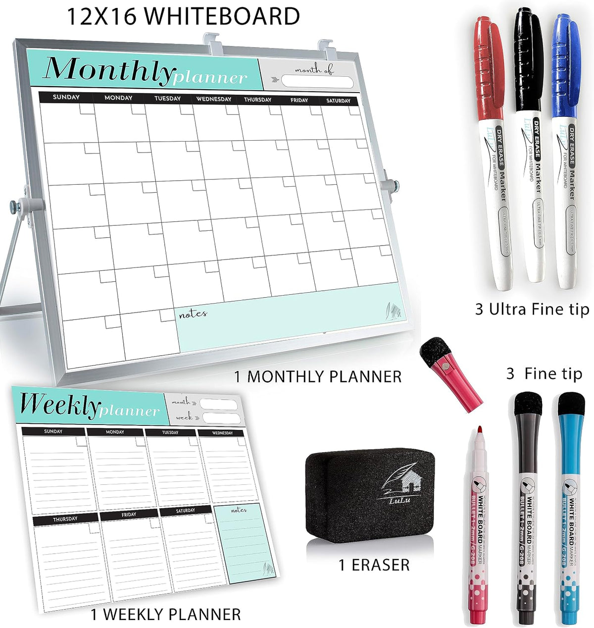 Dry Erase White Board 12"x16" with Stand