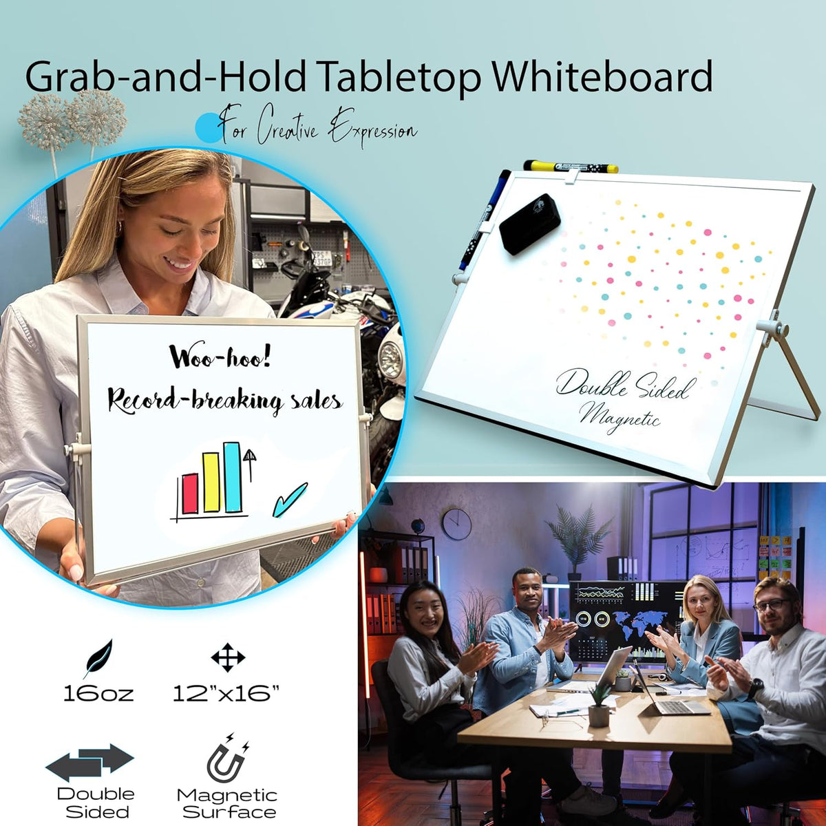 Dry Erase White Board 12"x16" with Stand