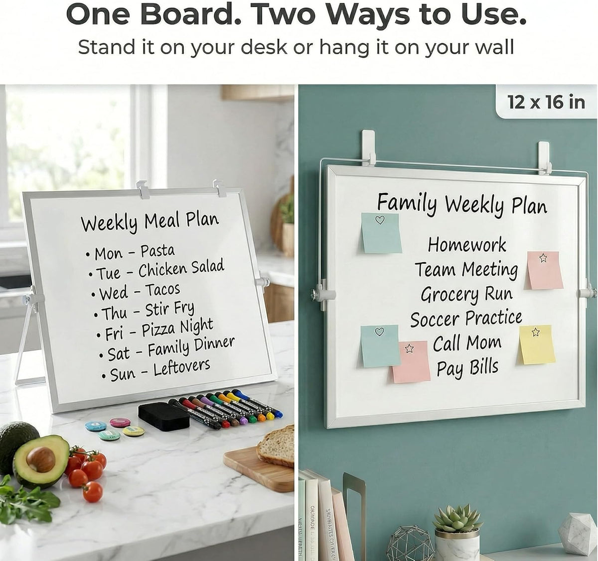 Dry Erase White Board 12"x16" with Stand