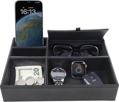 Zcaukya Men's Valet Tray, 5 Compartments, Black