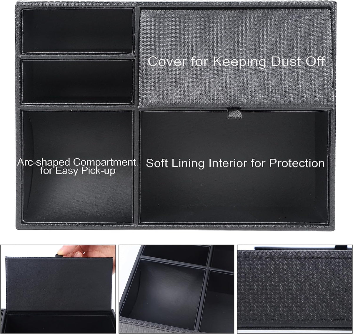 Zcaukya Men's Valet Tray, 5 Compartments, Black
