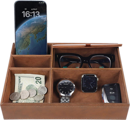 Zcaukya Men's Valet Tray, 5 Compartments, Black