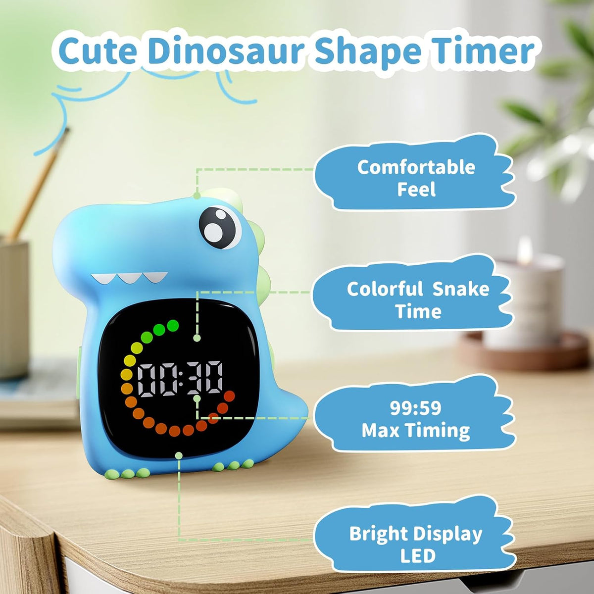 Visual Timer for Kids, Blue Dinosaur Digital Toddler Timer Visual Countdown
