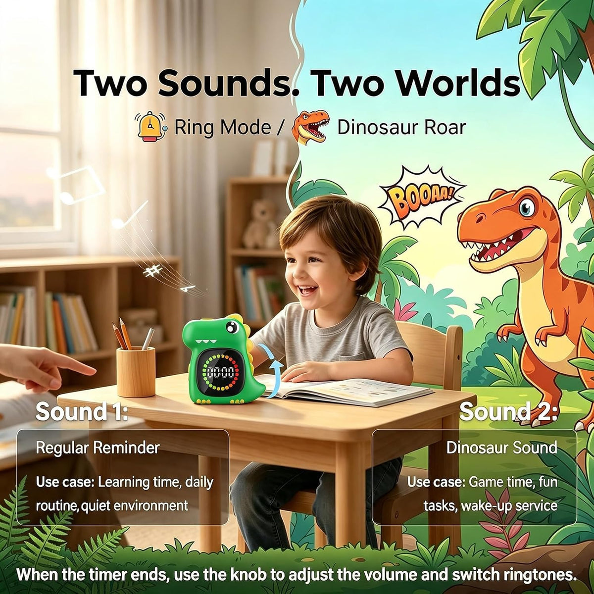 Visual Timer for Kids, Blue Dinosaur Digital Toddler Timer Visual Countdown