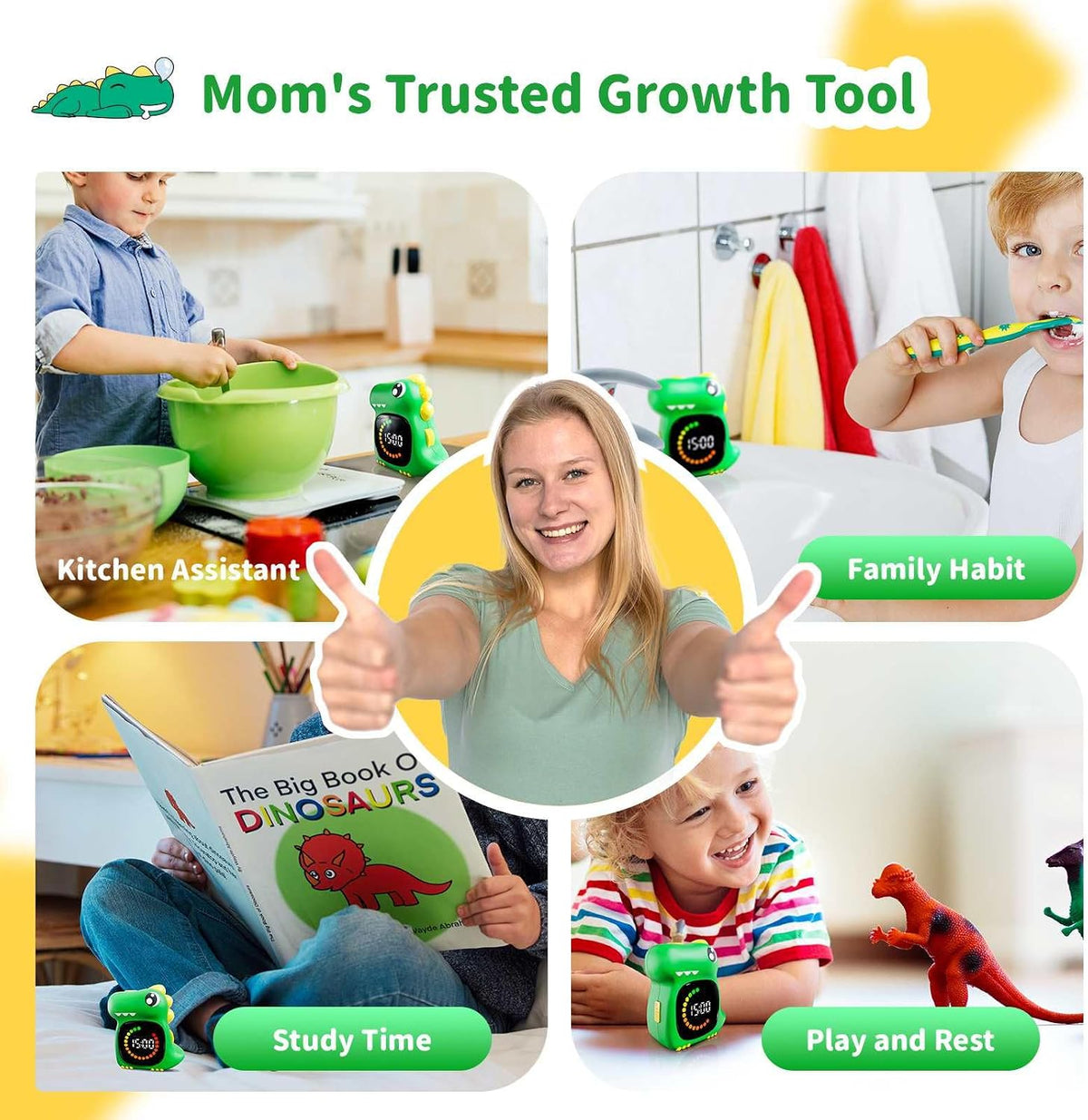 Visual Timer for Kids, Blue Dinosaur Digital Toddler Timer Visual Countdown