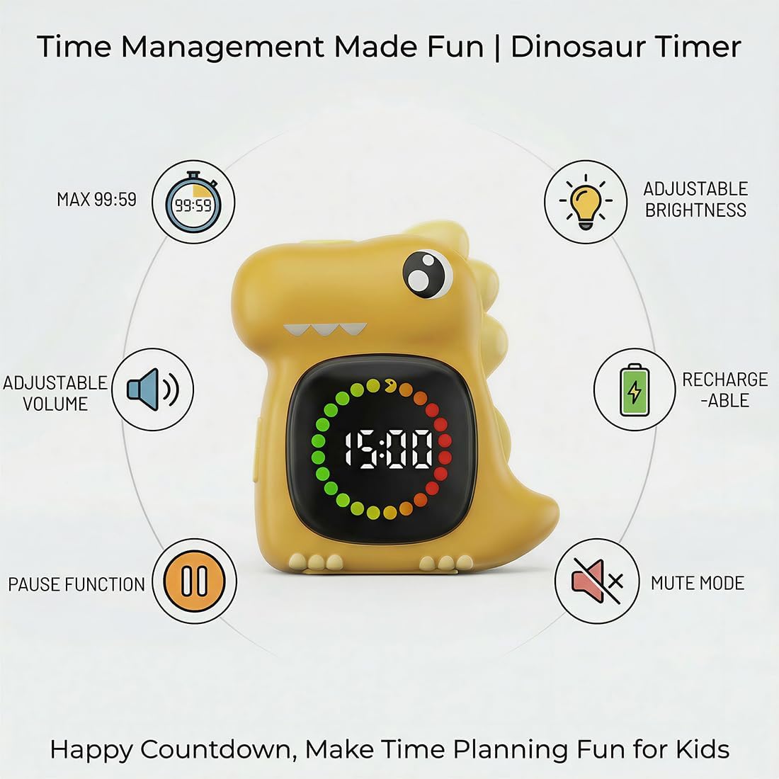 Visual Timer for Kids, Blue Dinosaur Digital Toddler Timer Visual Countdown