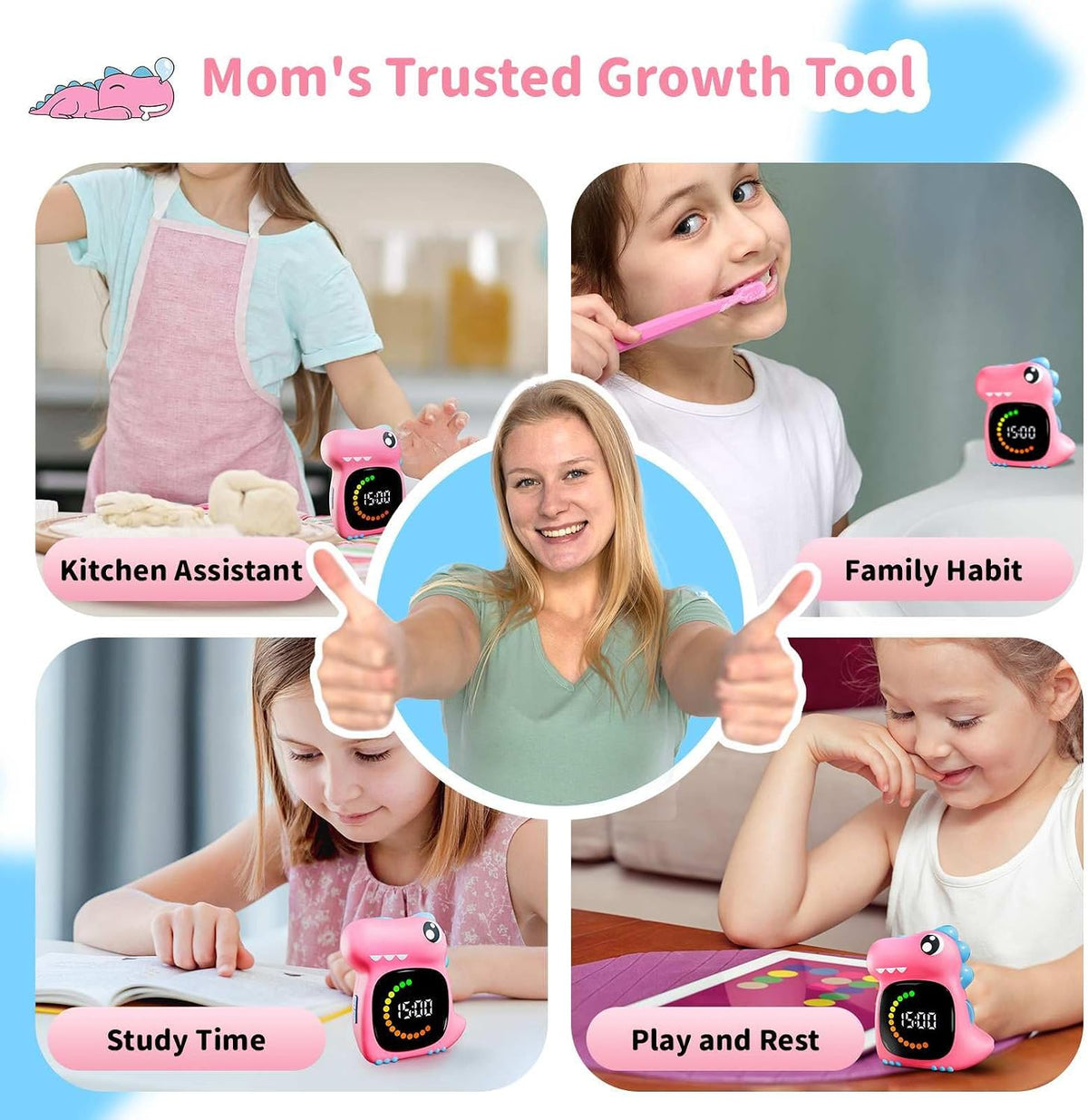 Visual Timer for Kids, Blue Dinosaur Digital Toddler Timer Visual Countdown