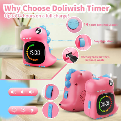 Visual Timer for Kids, Blue Dinosaur Digital Toddler Timer Visual Countdown