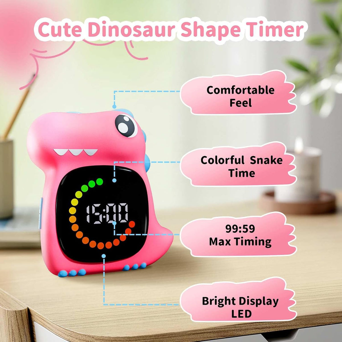 Visual Timer for Kids, Blue Dinosaur Digital Toddler Timer Visual Countdown