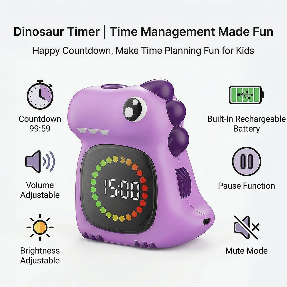 Visual Timer for Kids, Blue Dinosaur Digital Toddler Timer Visual Countdown
