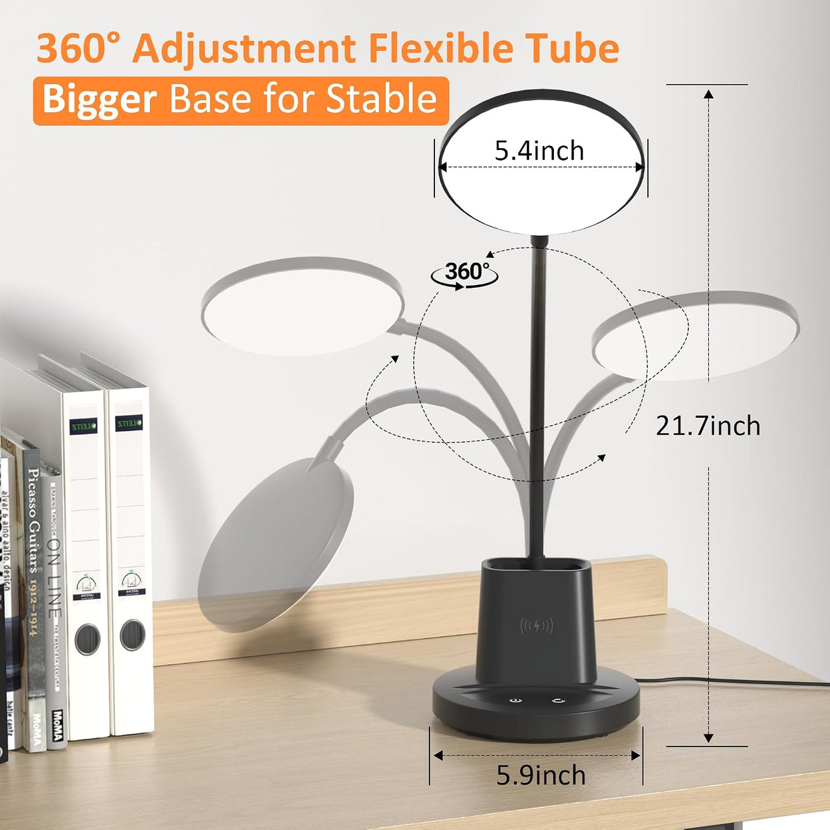 LED Desk Lamp for College Dorm with Pen Phone Holder, Black