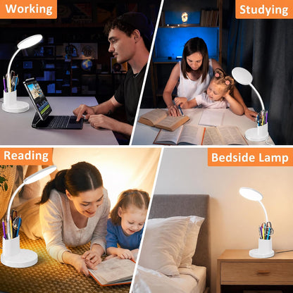 LED Desk Lamp for College Dorm with Pen Phone Holder, Black