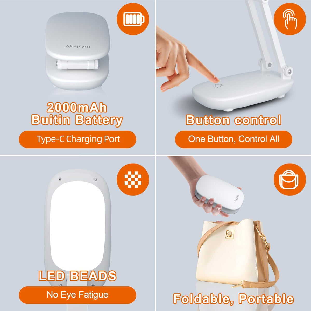 LED Desk Lamp for Office Home & Battery Operated Lamp Rechargeable Lamp Foldable & Portable Light, [2-Fold Bracket] 3 Brightness Dimmable Small Desk Lamp Wireless Reading Lamp (White)
