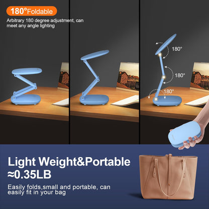 LED Desk Lamp for Office Home & Battery Operated Lamp Rechargeable Lamp Foldable & Portable Light, [2-Fold Bracket] 3 Brightness Dimmable Small Desk Lamp Wireless Reading Lamp (White)