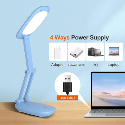 LED Desk Lamp for Office Home & Battery Operated Lamp Rechargeable Lamp Foldable & Portable Light, [2-Fold Bracket] 3 Brightness Dimmable Small Desk Lamp Wireless Reading Lamp (White)