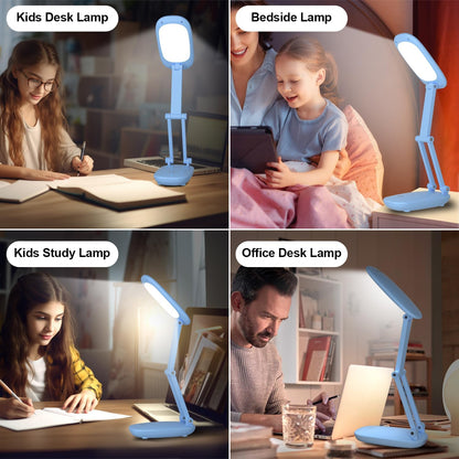 LED Desk Lamp for Office Home & Battery Operated Lamp Rechargeable Lamp Foldable & Portable Light, [2-Fold Bracket] 3 Brightness Dimmable Small Desk Lamp Wireless Reading Lamp (White)