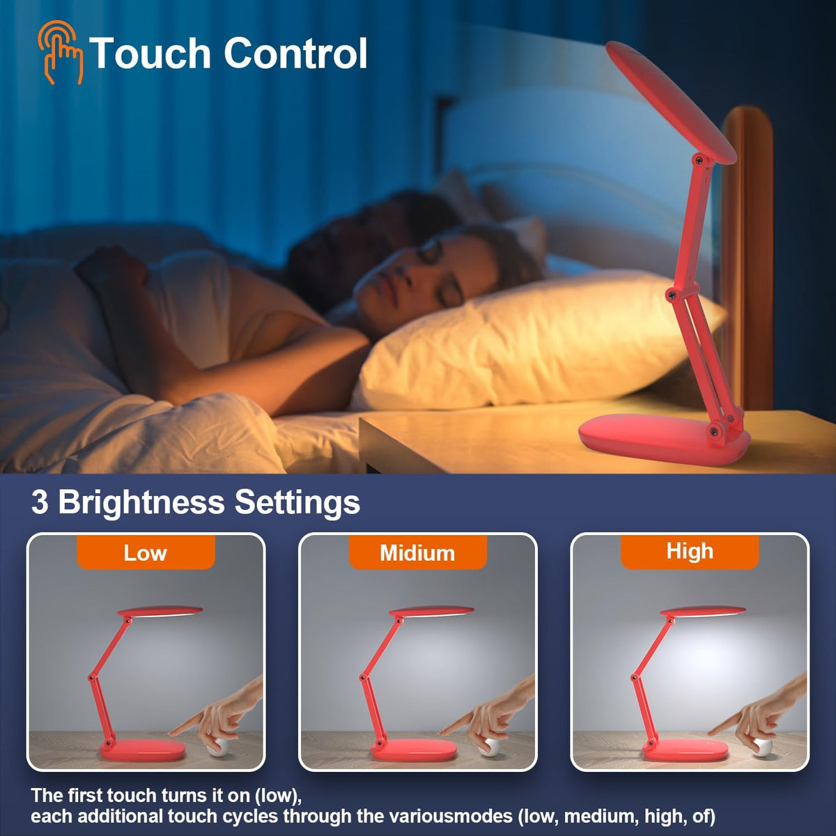LED Desk Lamp for Office Home & Battery Operated Lamp Rechargeable Lamp Foldable & Portable Light, [2-Fold Bracket] 3 Brightness Dimmable Small Desk Lamp Wireless Reading Lamp (White)