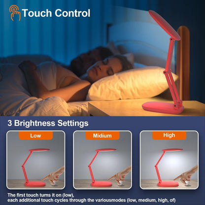 LED Desk Lamp for Office Home & Battery Operated Lamp Rechargeable Lamp Foldable & Portable Light, [2-Fold Bracket] 3 Brightness Dimmable Small Desk Lamp Wireless Reading Lamp (White)