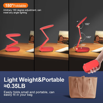 LED Desk Lamp for Office Home & Battery Operated Lamp Rechargeable Lamp Foldable & Portable Light, [2-Fold Bracket] 3 Brightness Dimmable Small Desk Lamp Wireless Reading Lamp (White)
