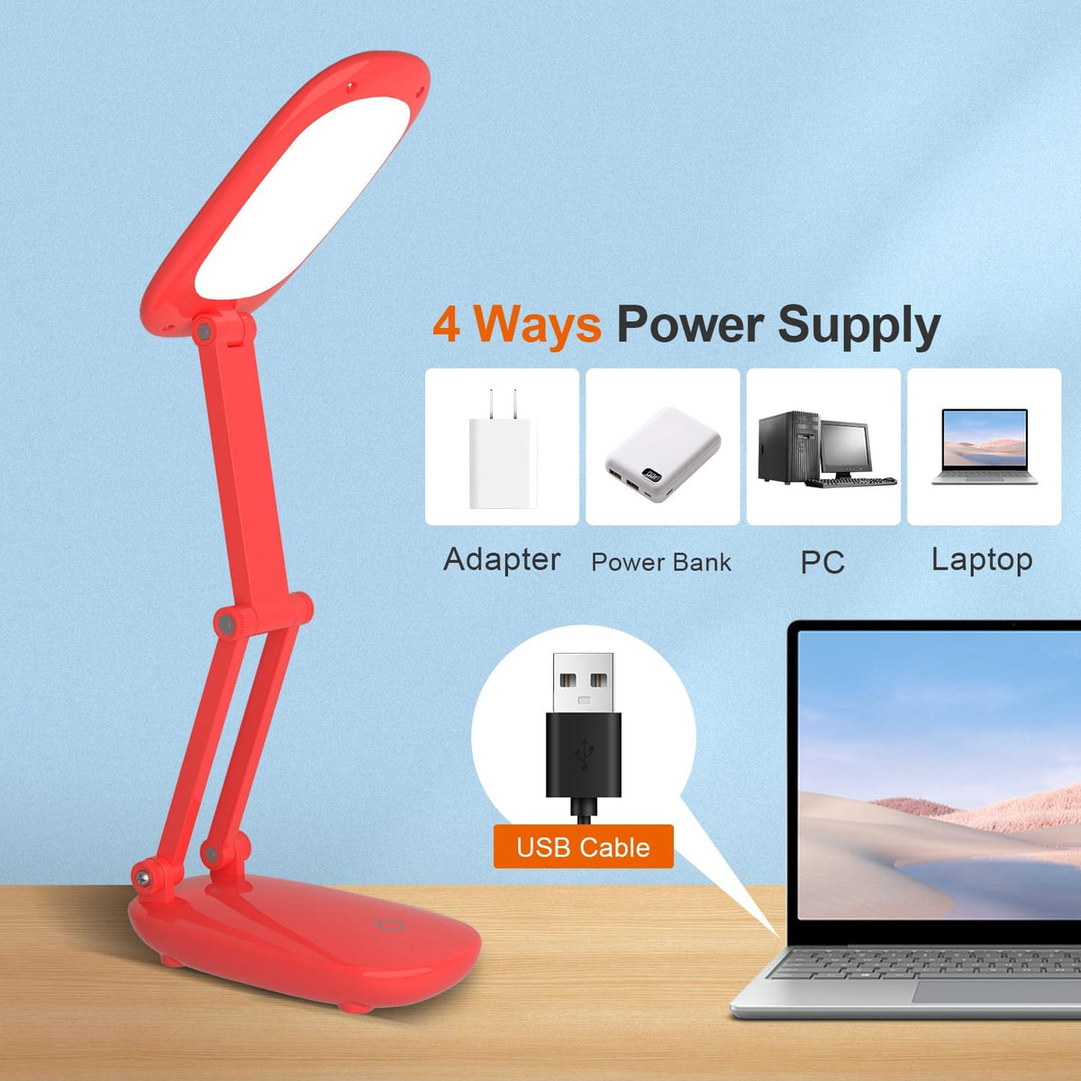 LED Desk Lamp for Office Home & Battery Operated Lamp Rechargeable Lamp Foldable & Portable Light, [2-Fold Bracket] 3 Brightness Dimmable Small Desk Lamp Wireless Reading Lamp (White)