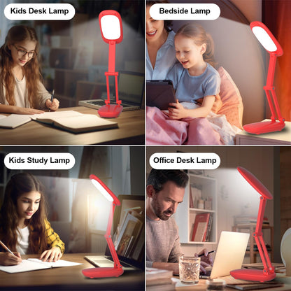 LED Desk Lamp for Office Home & Battery Operated Lamp Rechargeable Lamp Foldable & Portable Light, [2-Fold Bracket] 3 Brightness Dimmable Small Desk Lamp Wireless Reading Lamp (White)
